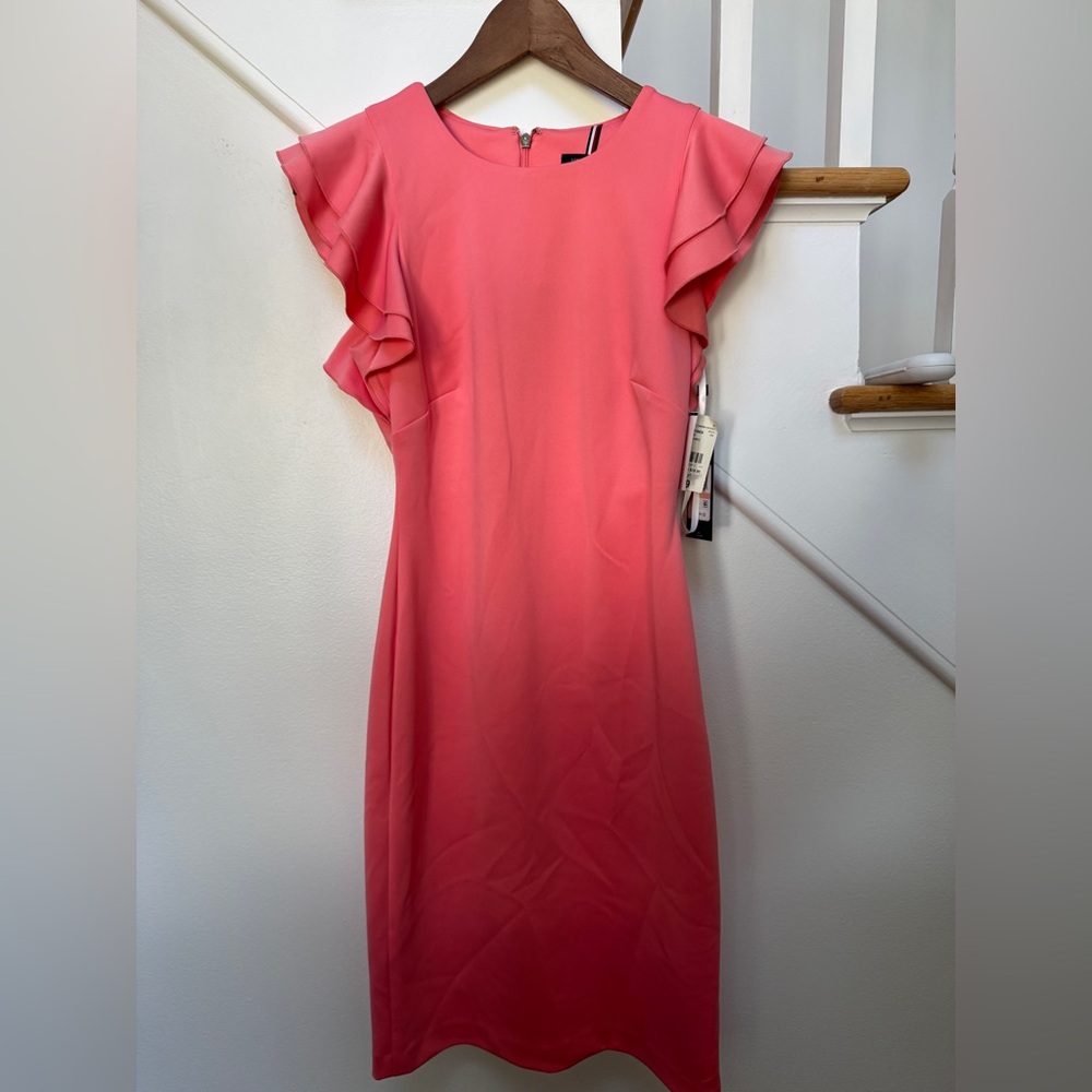Tommy Hilfiger Coral Ruffle Sleeve Midi Dress